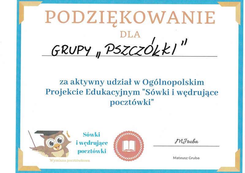 Podziękowanie dla grupy pszczółki