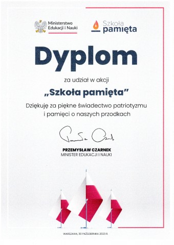dyplom Szkoła pamięta